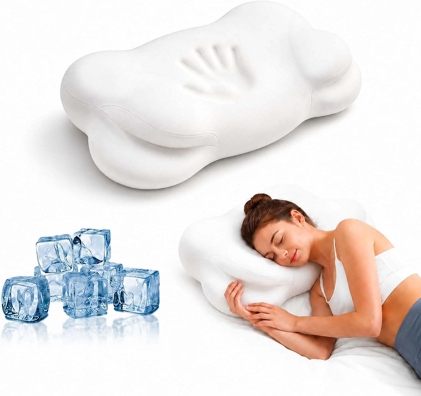 Cervical Neck Pillow for Side, Back & Stomach Sleepers, Contour Memory Foam Pillow for Neck Support, Ergonomic Cloud Pillow with Head Cradle, Shoulder Comfort & Washable Cooling Cover (White)