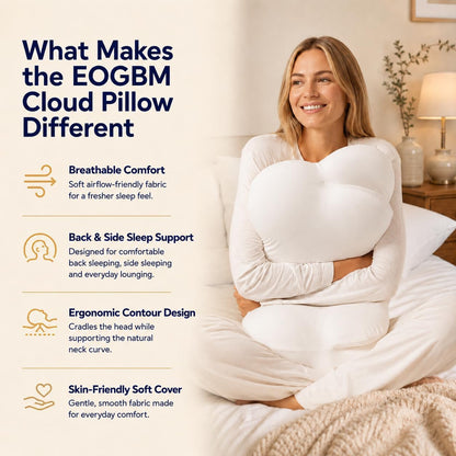Cervical Neck Pillow for Side, Back & Stomach Sleepers, Contour Memory Foam Pillow for Neck Support, Ergonomic Cloud Pillow with Head Cradle, Shoulder Comfort & Washable Cooling Cover (White)