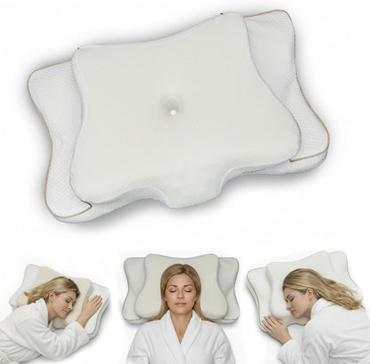 Ergonomic Cervical Neck Pillow for Sleeping – Cooling Memory Foam Cervical Pillow for Side Sleepers and Back Sleepers – Contour Neck Support (White/Gold, Cooling)