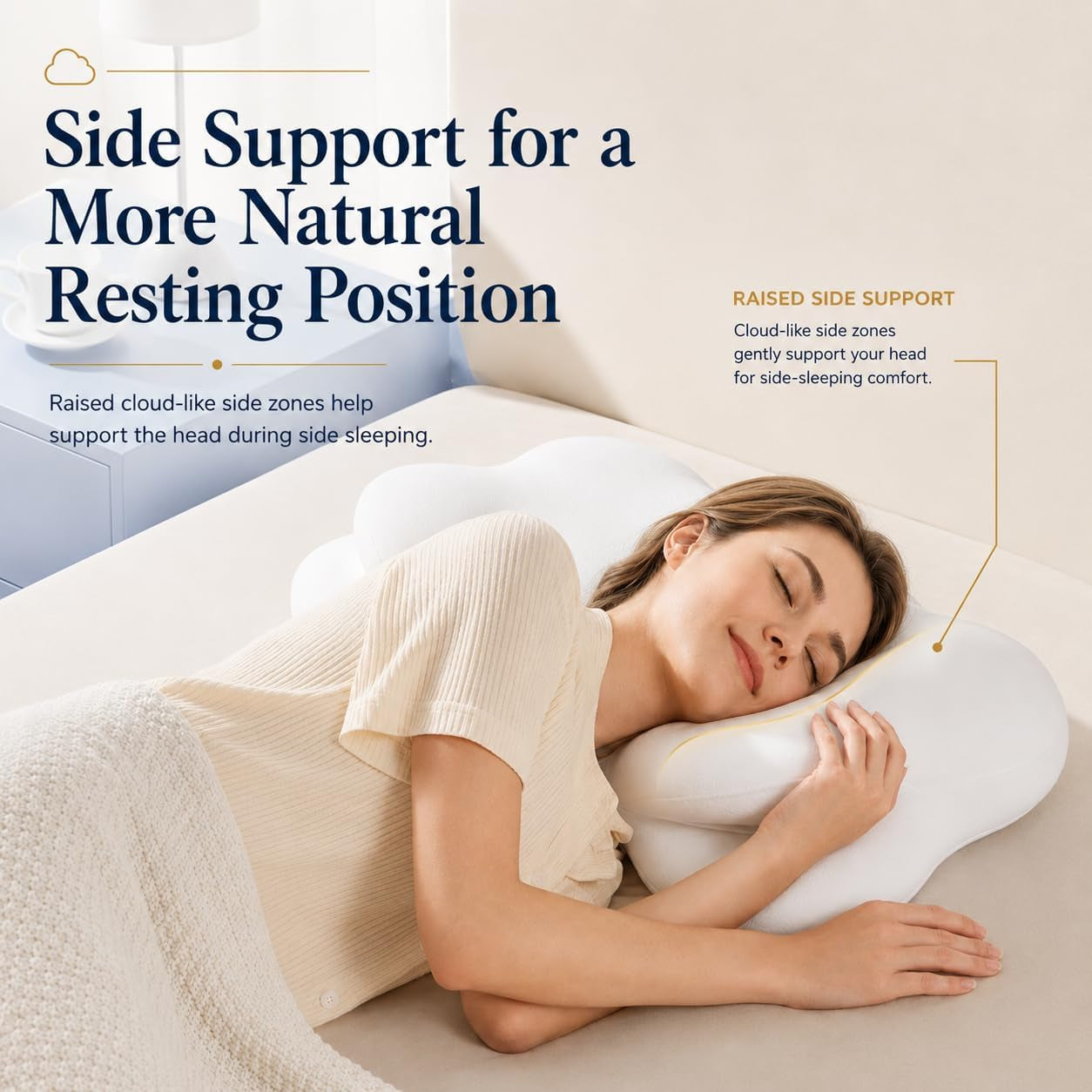 Cervical Neck Pillow for Side, Back & Stomach Sleepers, Contour Memory Foam Pillow for Neck Support, Ergonomic Cloud Pillow with Head Cradle, Shoulder Comfort & Washable Cooling Cover (White)