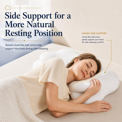 Cervical Neck Pillow for Side, Back & Stomach Sleepers, Contour Memory Foam Pillow for Neck Support, Ergonomic Cloud Pillow with Head Cradle, Shoulder Comfort & Washable Cooling Cover (White)